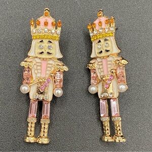 Nutcracker Sparkly Rhinestone Pink Christmas Holiday Earrings pierced